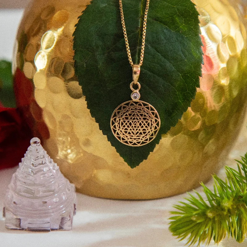 Nature Inspired Necklace-14Kt Gold Sri Yantra Pendant Necklace Holiday Offering