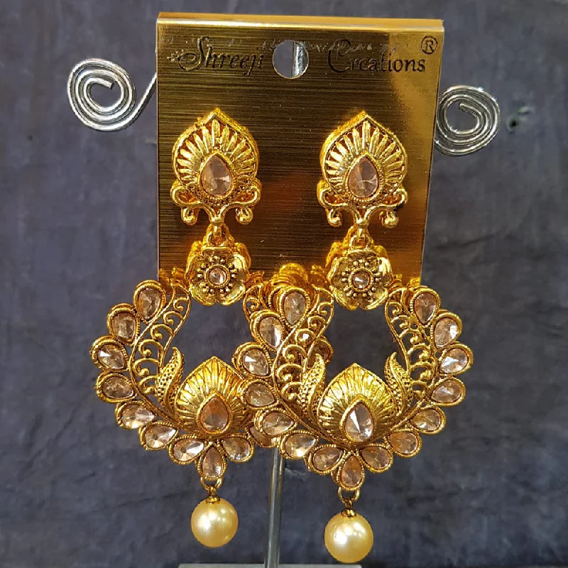 Lightweight Dangle Earrings-Shreeji Gold Plated Crystal Stone Dangler Earrings