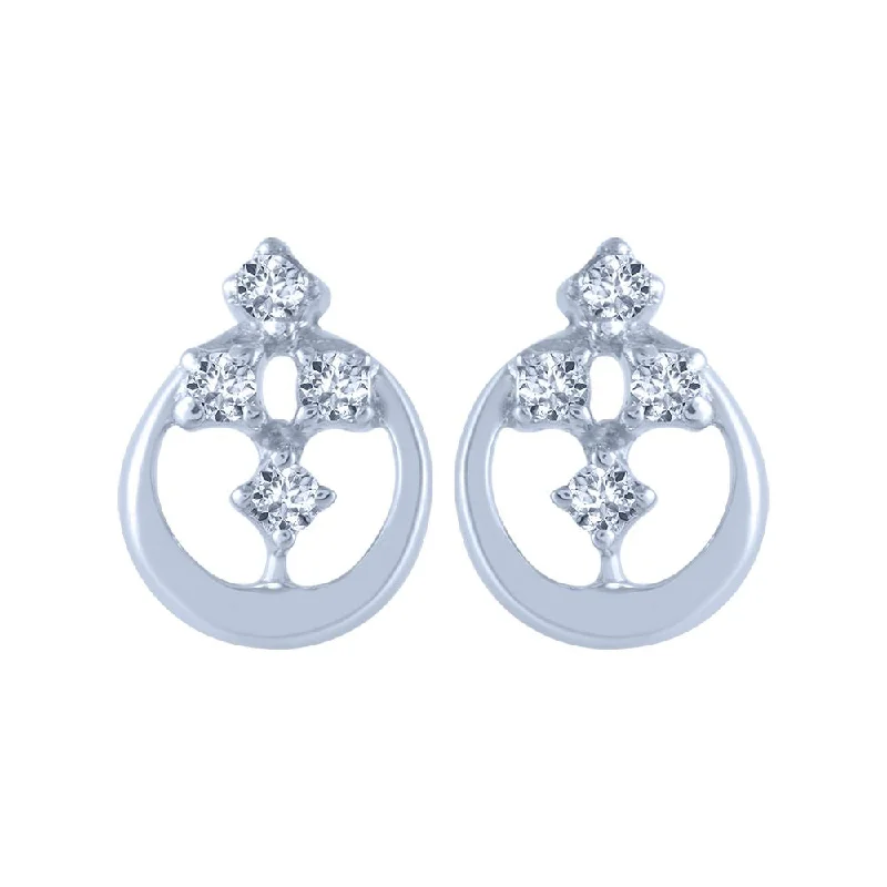 Unique Designer Earrings-14k (585) White Gold And Diamond Stud Earrings For Women