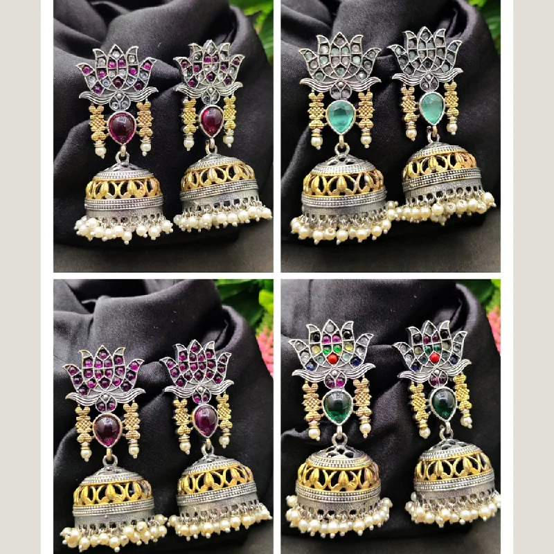 Gold Earrings with Gemstones-Fancyla 2 Tone Plated Pota Stone Jhumki Earrings