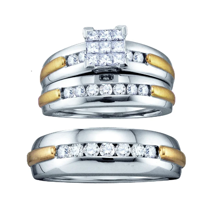 Classic Solitaire Ring-1/2 CTW Diamond Wedding Trio Set in 10KT White and Yellow Gold