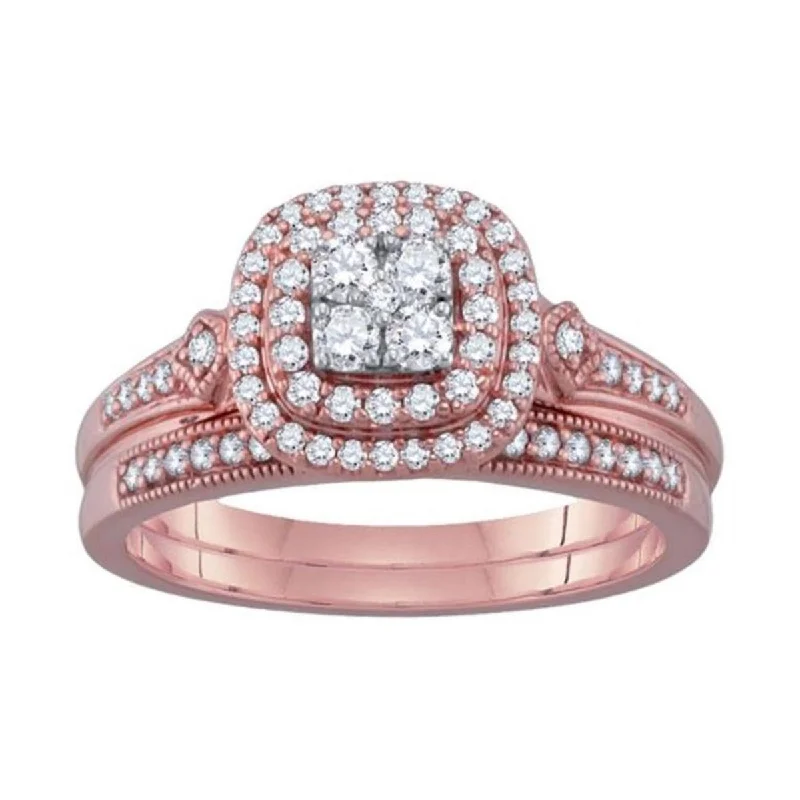 Gold Engagement Ring with Sapphire-LoveSong 1/2 CTW Diamond Bridal Set Ring in 10KT Rose Gold