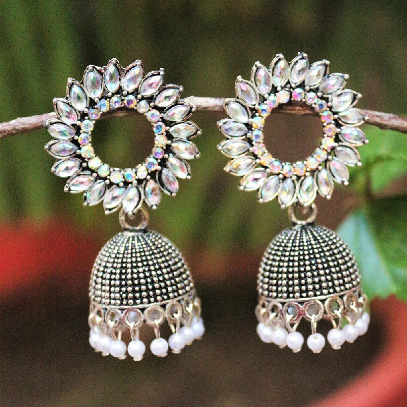 Large Hoop Earrings-H K Fashion  Silver Plated  Crystal Stone  Jhumki Earrings