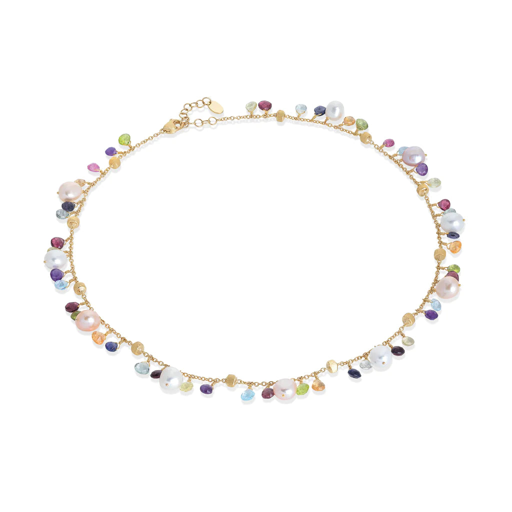 Dainty Silver Necklace-Marco Bicego Paradise Collection Mixed Gemstone & Pearl Necklace