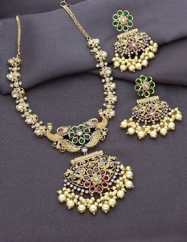 Elegant Gold Necklace-Zirconia Gold Victorian Necklace Set