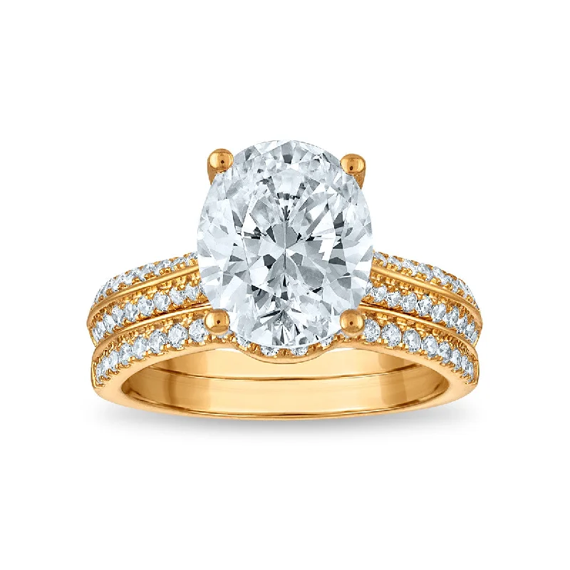 Cushion Cut Engagement Ring-Signature EcoLove Diamond Dreams 3-1/2 CTW Lab Grown Diamond Bridal Set in 14KT Yellow Gold