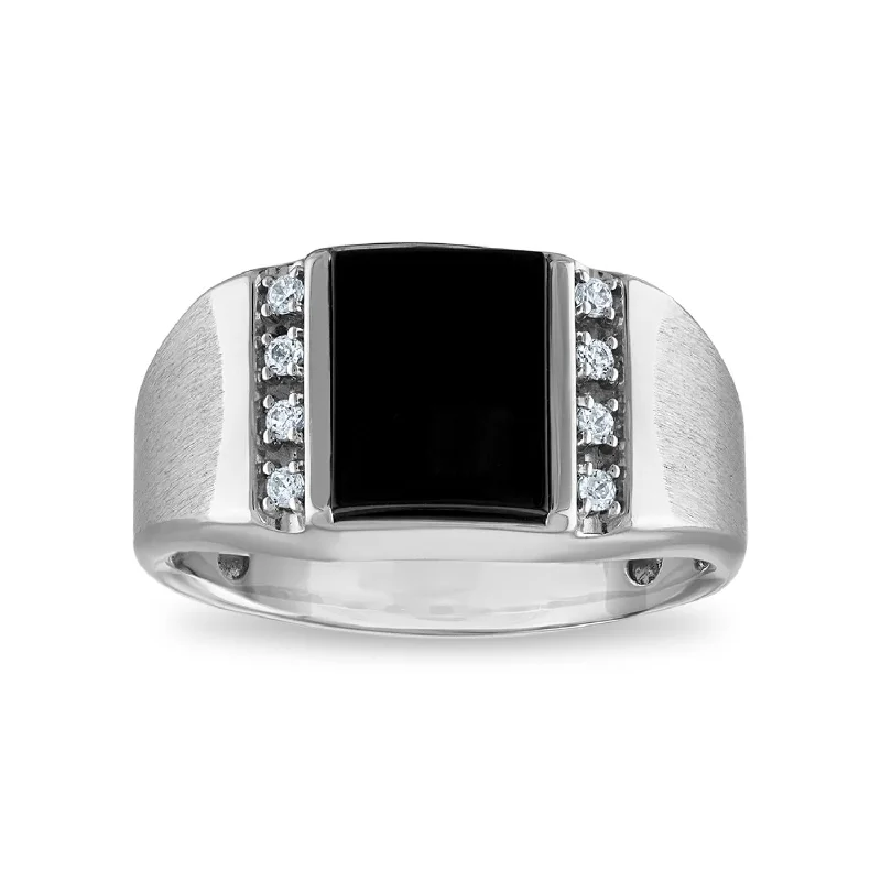 Diamond Eternity Ring-10X8MM Rectangle Onyx and Diamond Ring in 10KT White Gold