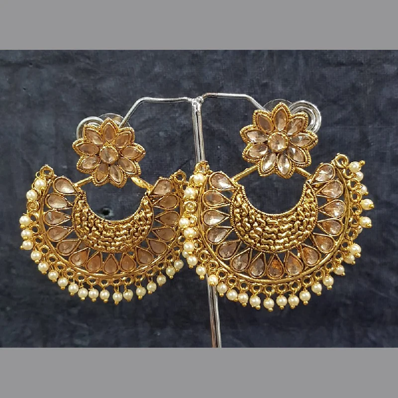 Semi Precious Stone Earrings-Shreeji Gold Plated Crystal Stone Dangler Earrings