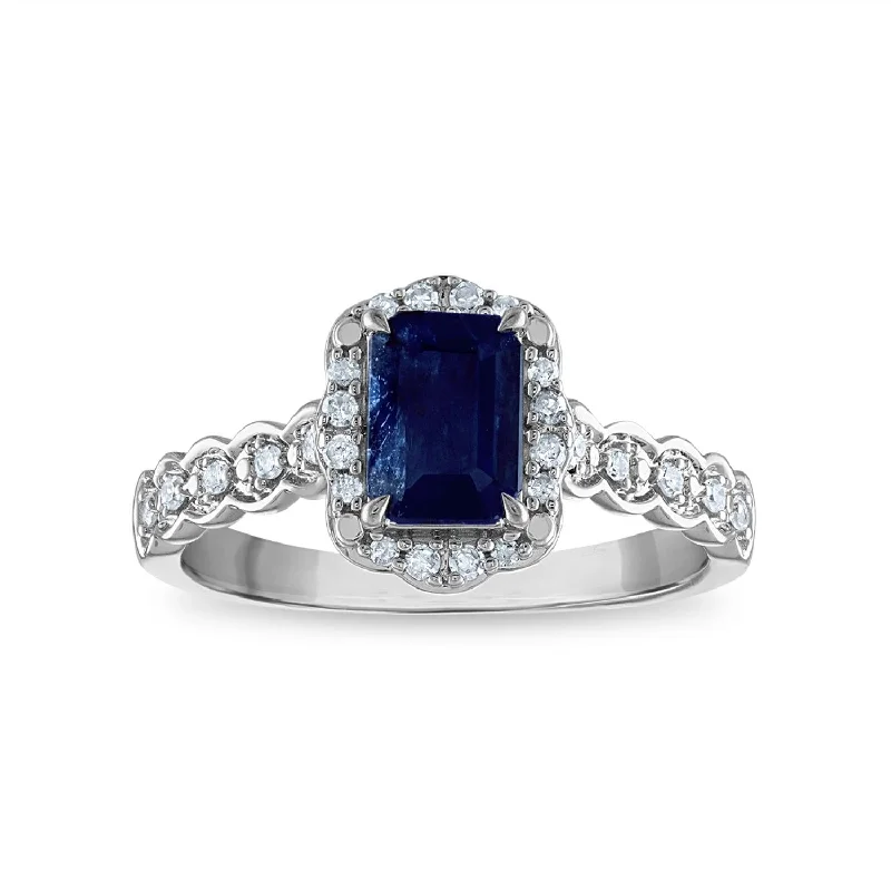 Classic Gold Engagement Ring-LoveSong Vintage Inspired Sapphire and Diamond Ring