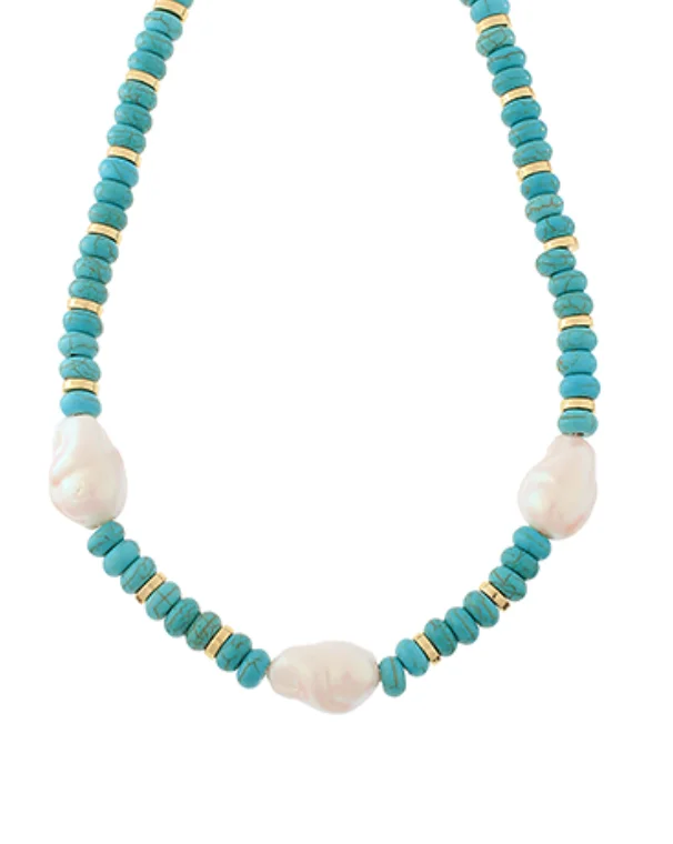 Sapphire Necklace-Chunky Pearl & Stone Heishi Necklace