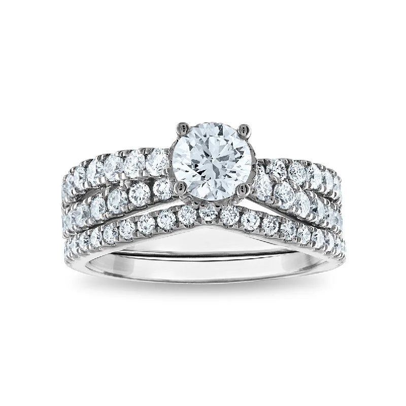 Handmade Promise Ring-1-3/4 CTW Lab Grown Diamond Bridal Set in 14KT White Gold