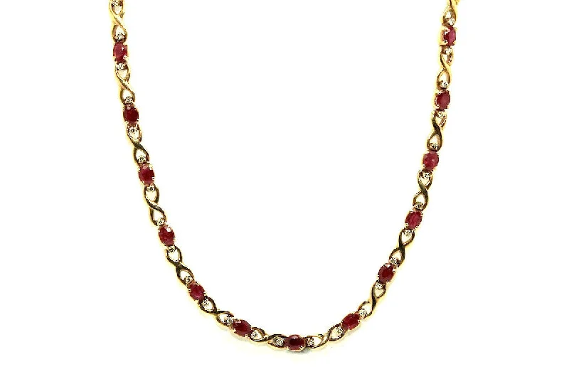 Silver Drop Necklace-Ruby & Diamonds Necklace AD No.0632