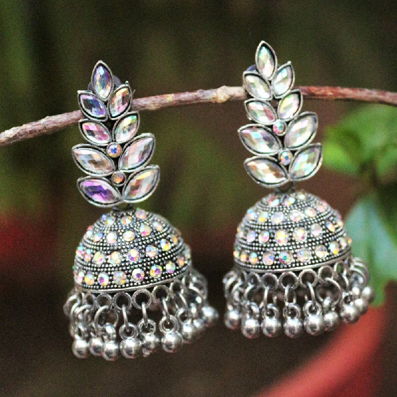 Minimalist Drop Earrings-H K Fashion  Silver Plated  Crystal Stone  Jhumki Earrings