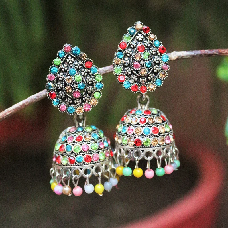 Stylish Drop Earrings-H K Fashion  Silver Plated Austrian Stone  Jhumki Earrings