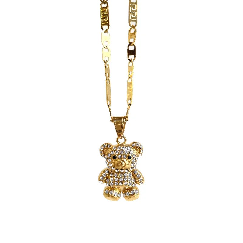 Stylish Long Necklace-Gold Teddy Bear Necklace