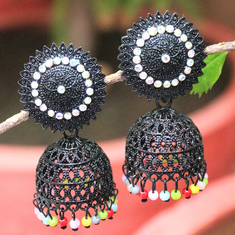 Minimalist Drop Earrings-H K Fashion Black Plated Beads Jhumki Earrings