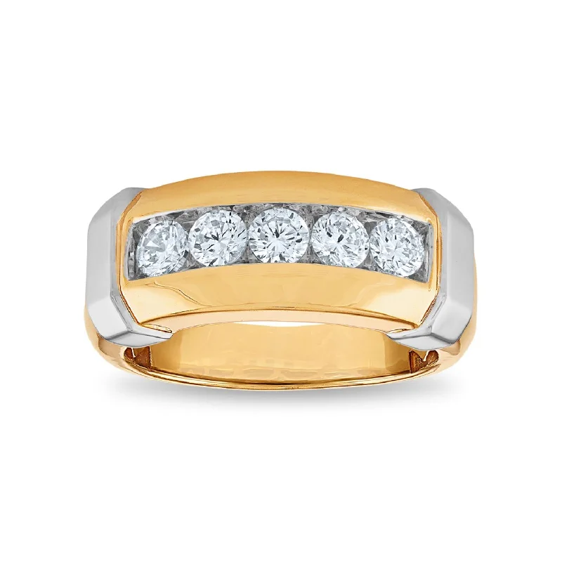 Unique Wedding Band Set-Signature EcoLove 1 CTW Lab Grown Diamond Wedding Ring in 14KT White and Yellow Gold