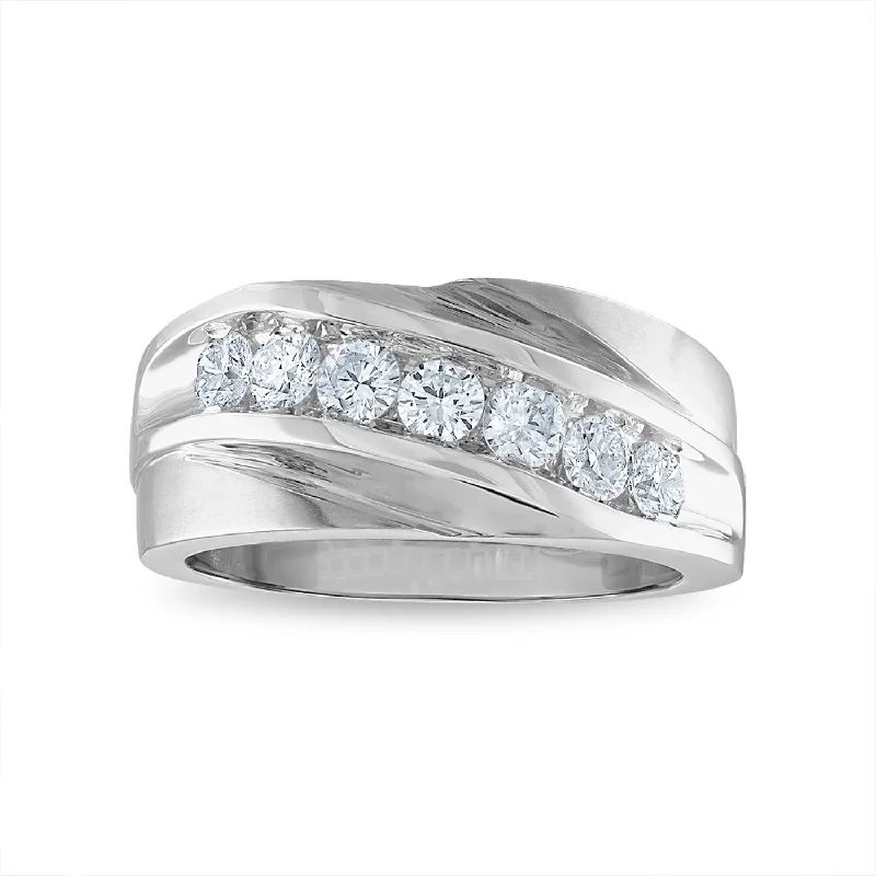 Silver Wedding Ring-Signature EcoLove 1 CTW Lab Grown Diamond Wedding Ring in 14KT White Gold