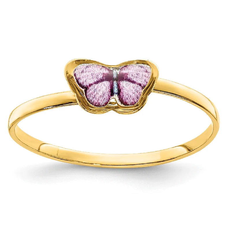 Diamond Eternity Ring-14KT Yellow Gold Childrens Enamel Butterfly Ring; Size 4