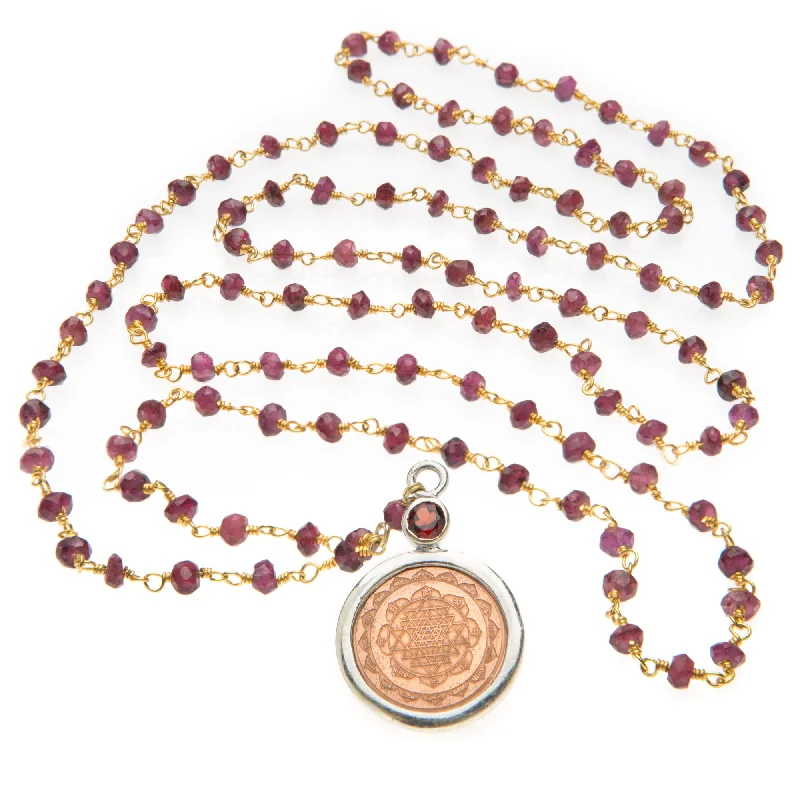 Pearl Choker Necklace-Garnet Sri Yantra Necklace