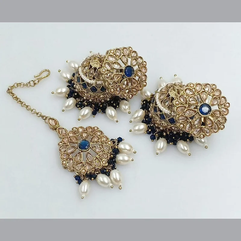 Round Shape Earrings-SNERA Gold Plated Crystal Stone Jhumki Earrings With Mangtikka