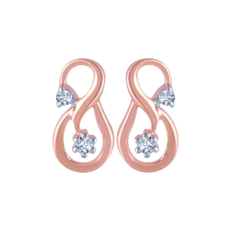 Modern Silver Earrings-14k (585) Rose Gold And Diamond Stud Earrings For Women