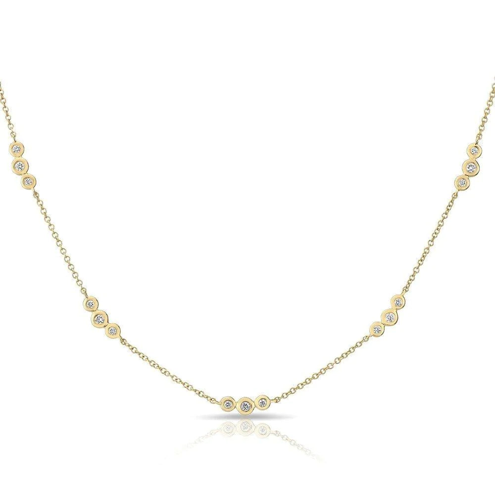 Gold Bar Necklace-14K Triple Bezel Diamond Station Necklace