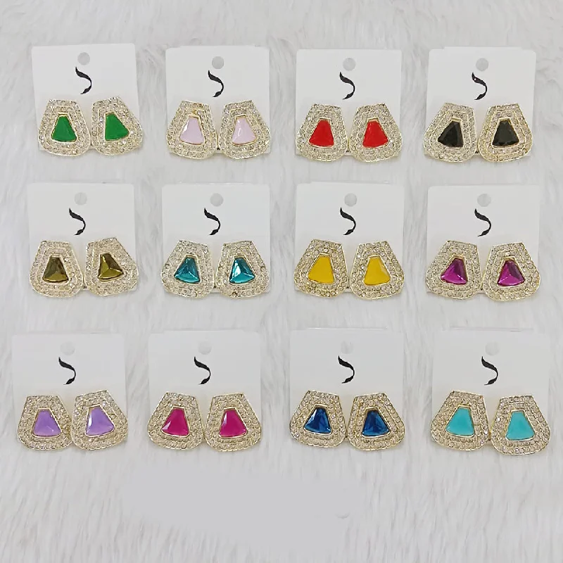 Geometric Dangle Earrings-Dhwani Gold Plated Austrian Stone Studs Earrings (Assorted Color)