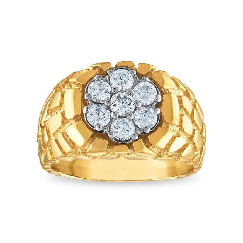 Personalized Couples Ring-1 CTW Diamond Nugget Ring in 10KT Yellow Gold