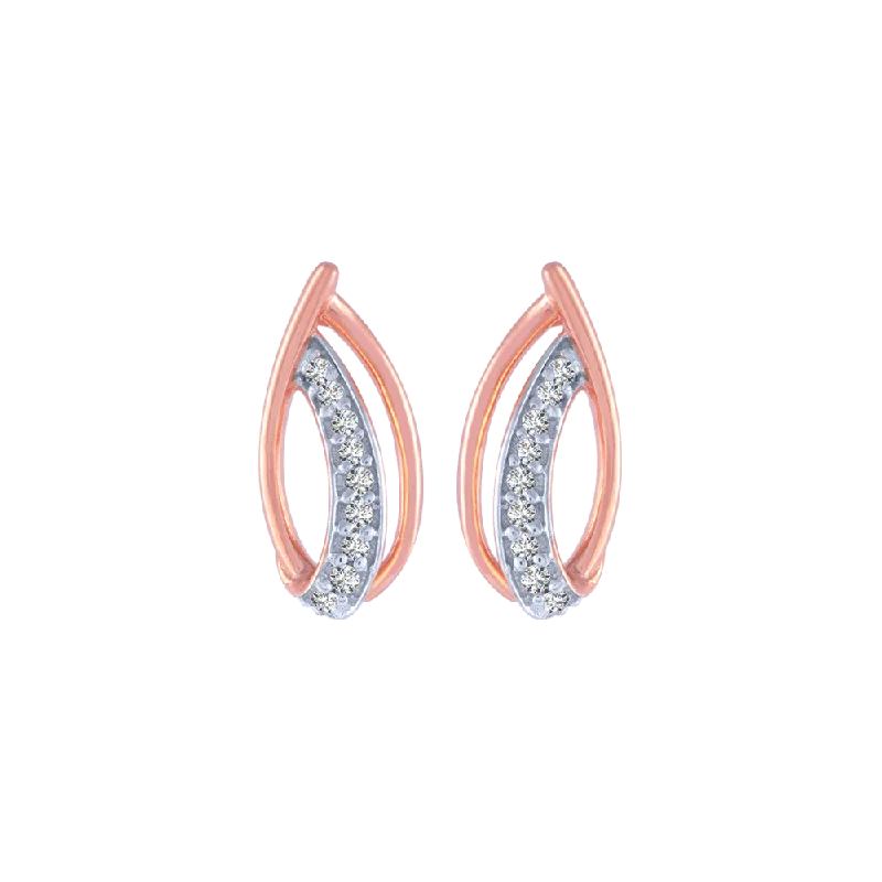 Thin Hoop Earrings-14KT (585) Rose Gold And Diamond Stud Earrings For Women