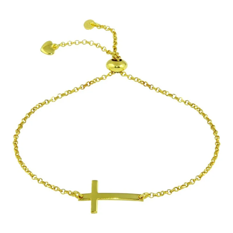 Classic Gemstone Bracelet-Gold Plated 925 Sterling Silver Horizontal Cross Bracelet with Heart Charms - ARB00031GP