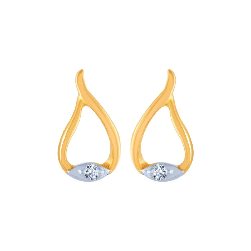 Double-Sided Earrings-14k (585) Yellow Gold And Diamond Stud Earrings For Women