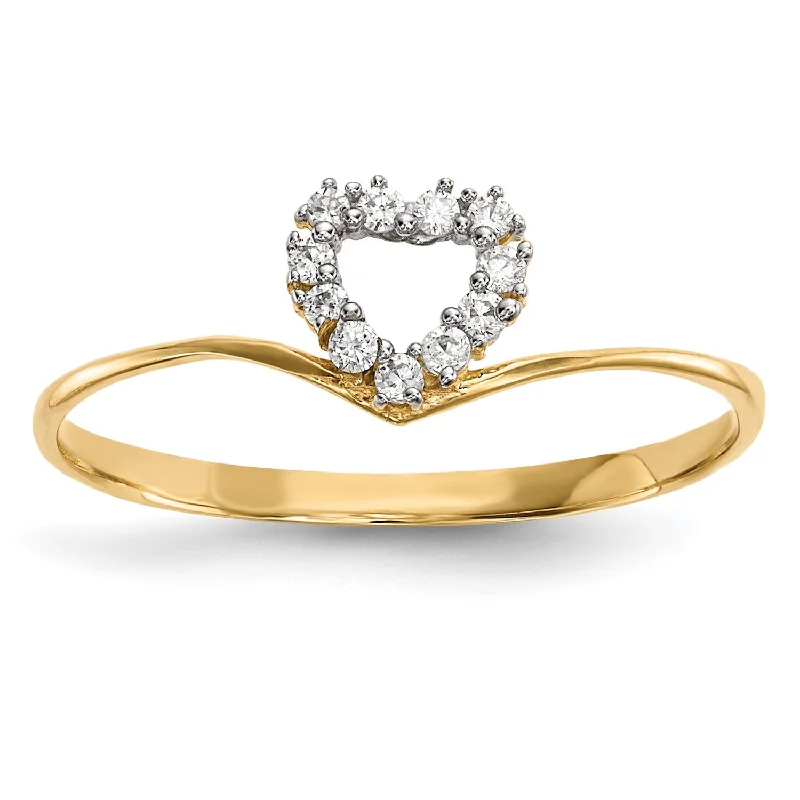 Classic Wedding Band Set-14KT Yellow Gold Cubic Zirconia Heart Ring; Size 7