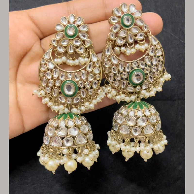 Unique Stud Earrings-ShringarStreet Gold Plated Kundan Stone And Pearl Jhumki Earrings