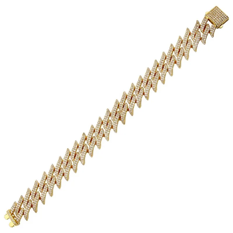 Classic Charm Bracelet-Gold Plated 925 Sterling Silver CZ Encrusted Spike Barbed Wire Bracelet 17.9mm - GMB00099GP