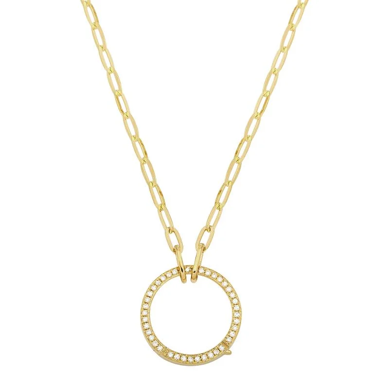 Silver Chain with Gemstones-Yellow Gold Circular Diamond Clasp Necklace