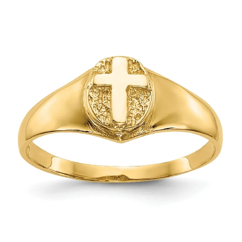 Silver Wedding Band for Women-14KT Yellow Gold Childrens Cross Ring; Size 4