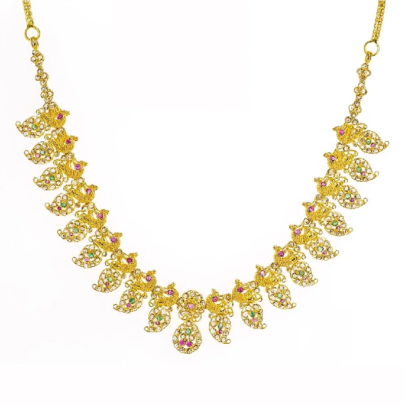 Personalized Family Necklace-22K Yellow Gold Uncut Diamond Mango Necklace W/ 6.92ct Uncut Diamonds, Rubies & Emeralds