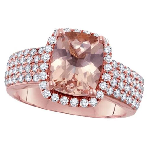 Silver Cocktail Ring-Cushion Morganite and Diamond Ring in 14KT Rose Gold