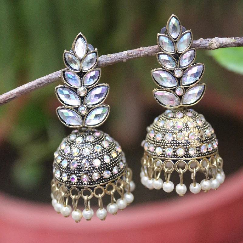 Diamond Stud Earrings-H K Fashion Antic Gold Plated Austrian Stone Pearls Jhumki Earrings