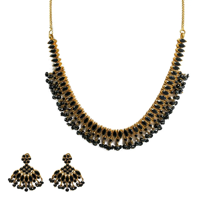 Rose Gold Pendant Necklace-22K Yellow Gold Necklace & Earrings Set W/ Black Sapphires