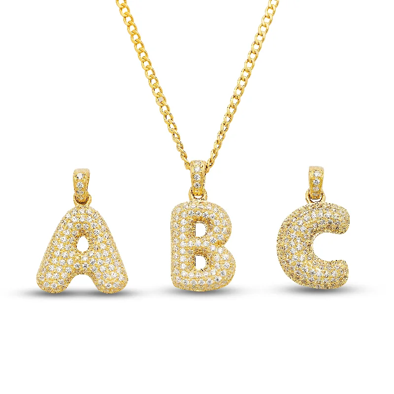 Natural Stone Pendant Necklace-Better Jewelry 10K Yellow Gold Bubble Letter Initial Pendant Necklace CZ Stones