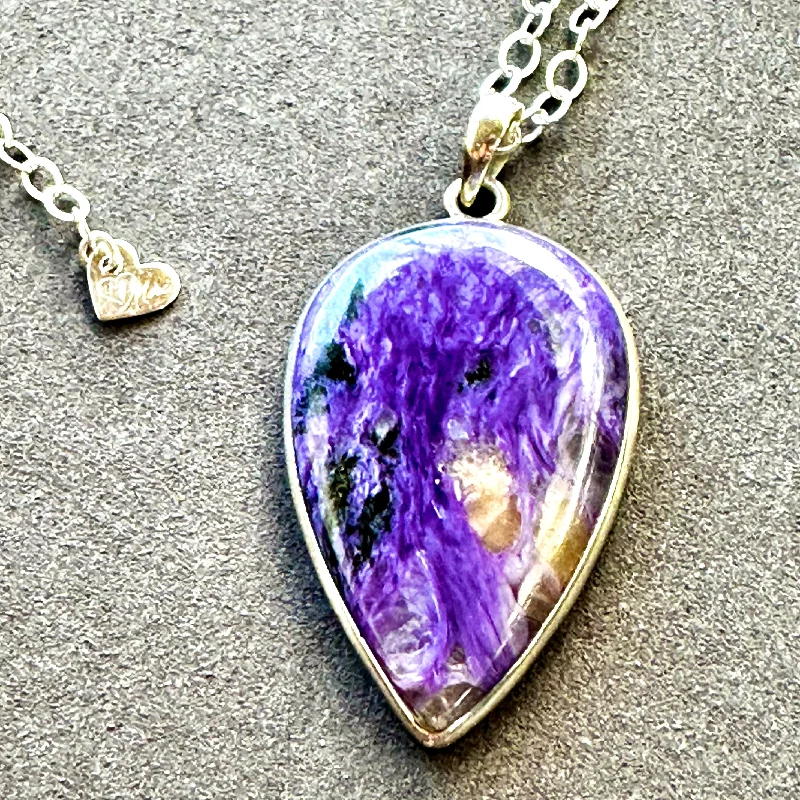 Gemstone Pendant Necklace-Gem Drop 💎 Charoite Necklace #6