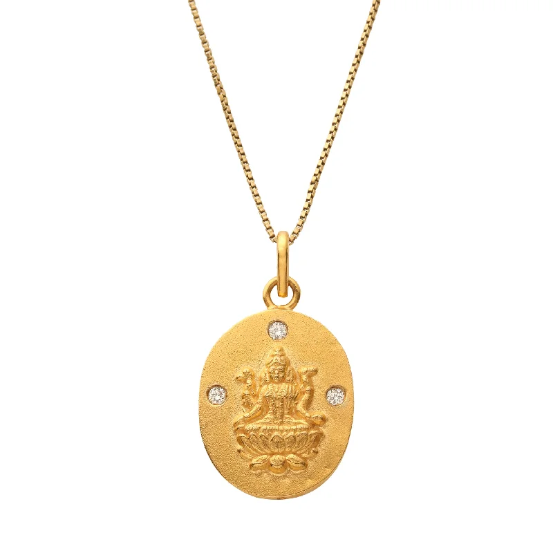 Bridal Pendant Necklace-18kt Gold Lakshmi Pendant Necklace with 3 Diamond Mount