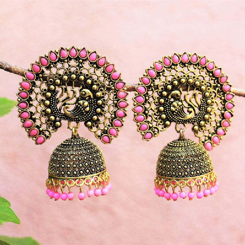 Gemstone Stud Earrings for Bridal-H K Fashion Antic Gold Plated Crystal Stone Jhumki Earrings