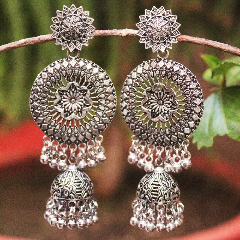 Silver Crystal Earrings-H K Fashion  Silver Plated  Jhumki Earrings