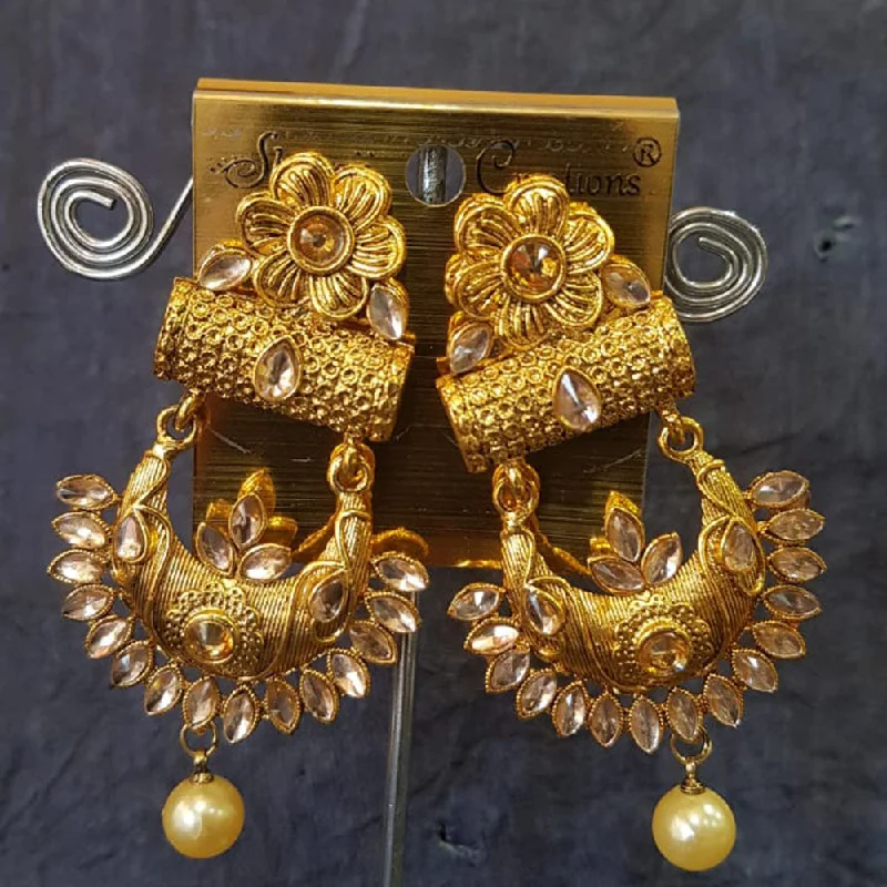 Large Pearl Earrings-Shreeji Gold Plated Crystal Stone Dangler Earrings