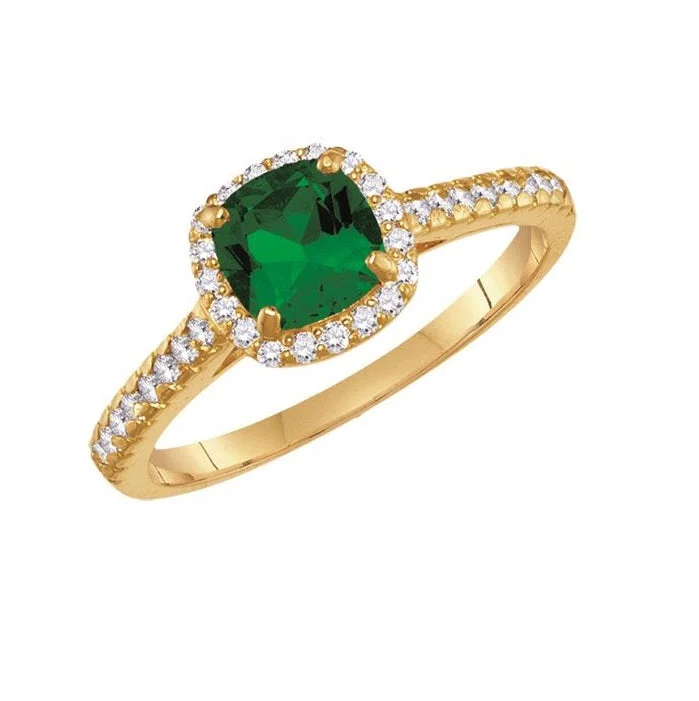 Wedding Ring with Ruby-6MM Simulated Emerald and White Sapphire Ring in 10KT Yellow Gold