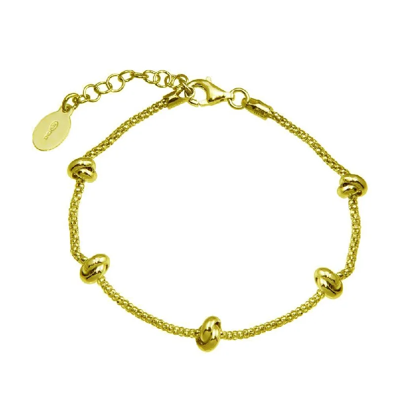 Women’s Beaded Charm Bracelet-Gold Plated 925 Sterling Silver 5 Knotted Coreana Chain Bracelet - ITB00320-GP