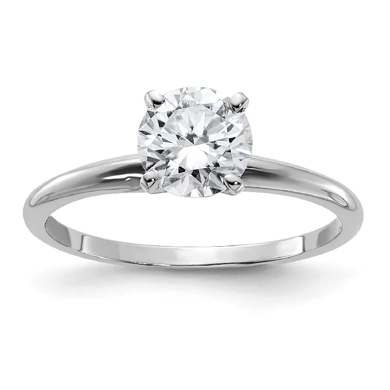 Unique Wedding Band-6.5MM Round Moissanite Solitaire Engagement Ring in 14KT White Gold; Size 6